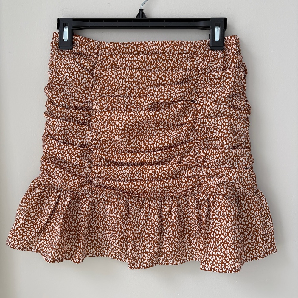 Mable Sz S Ruched Ruffled Bronze Mini Skirt Lined Side Zipper Casual College